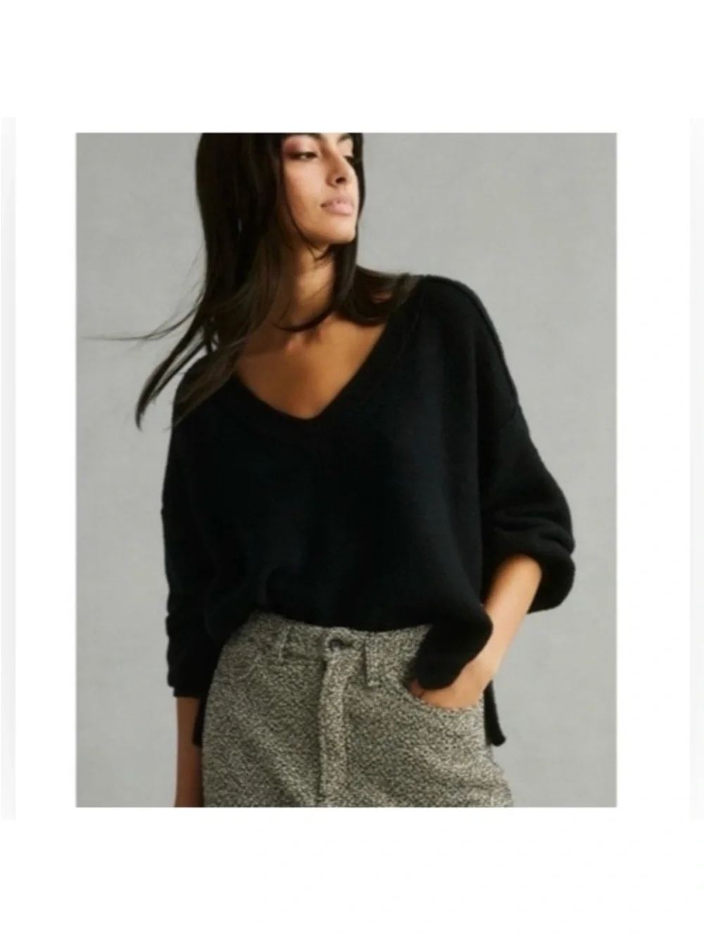 Anthropologie Pilcro Black Deep V Neck Knit Long sleeves Sweater Size S